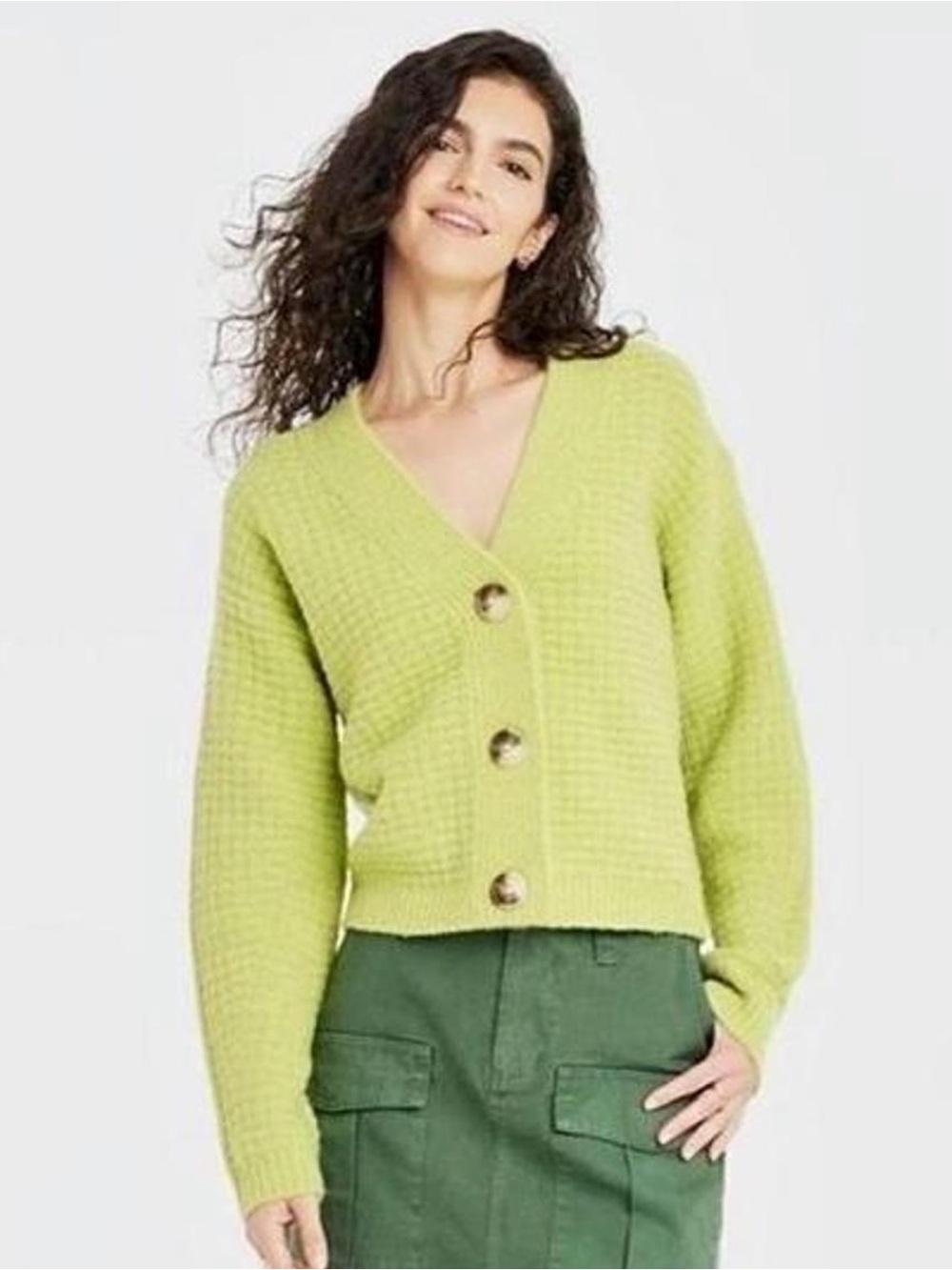 Universal Thread Lime Green V-Neck Button Cardigan Sweater
